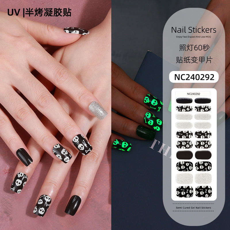 Zhengxiang custom gel nail art stickers - halloween, cross-border, us & european style, uv light semi-cured nail stickers, hot stamping wholesale