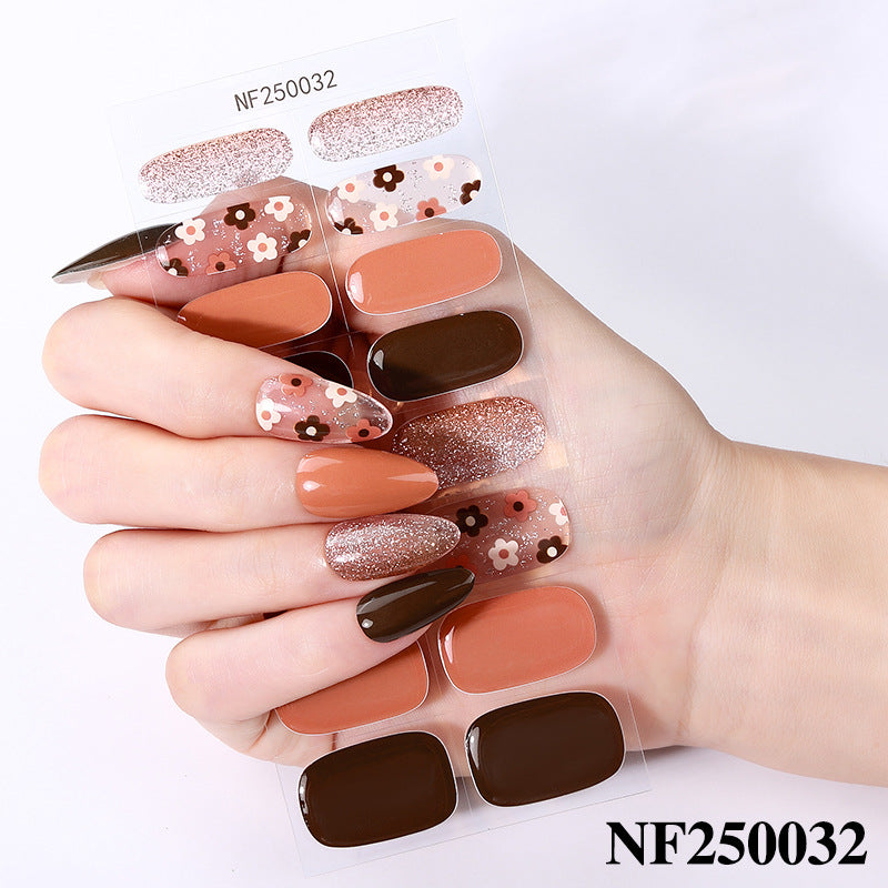 Zhengxiang semi-cured gel nail stickers waterprooffashion cross-border french uv manicure stickers flash onion powder ice transparent nail