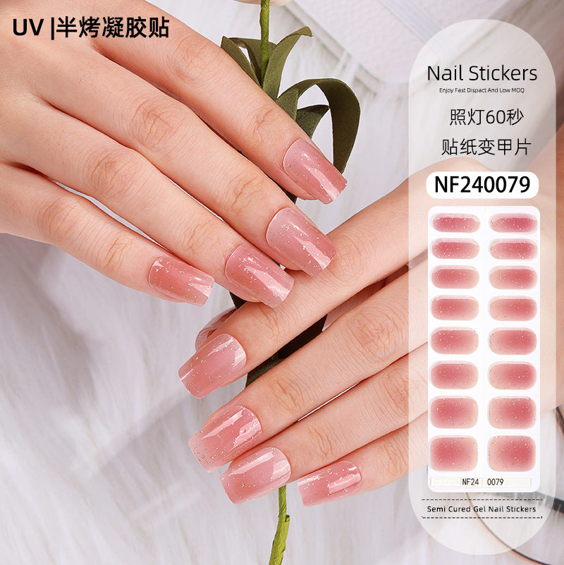 Zhengxiang custom gel nail art stickers french bronzing uv phototherapy semi-cured nail stickers ice transparent nail art stickers wholesale