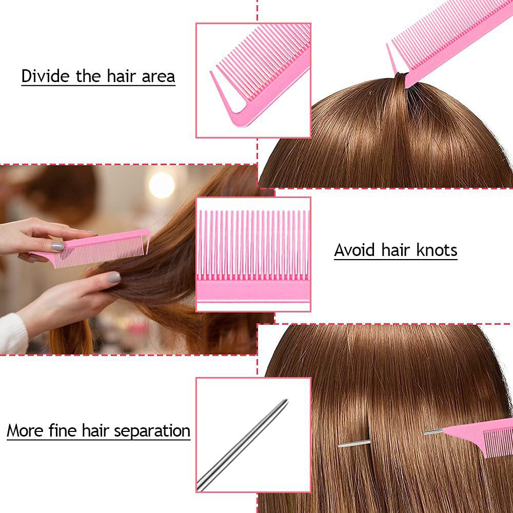 Manufacturer wholesale hair comb three-row plastic comb steel needle rat tail teasing comb eyebrow brush hairline brush styling tool