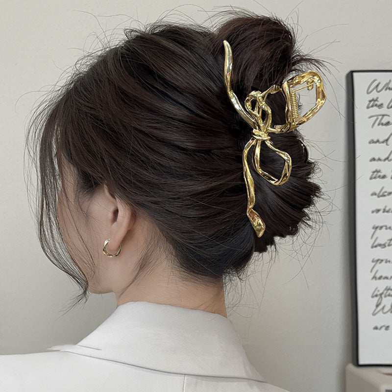 Simple bow hair clip for women's back of head 2024 new style hair volume large shark clip headwear