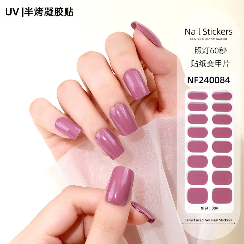 Zhengxiang factory custom gel nail stickers solid color uv light nail polish gel japanese and korean semi-cured nail stickers wholesale