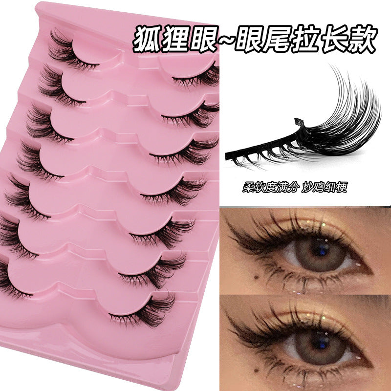 Export half-eye oblique flying style best selling elongated eye corners naturally enlarge both eyes sweet and cool style fox style fake eyelashes hard stem