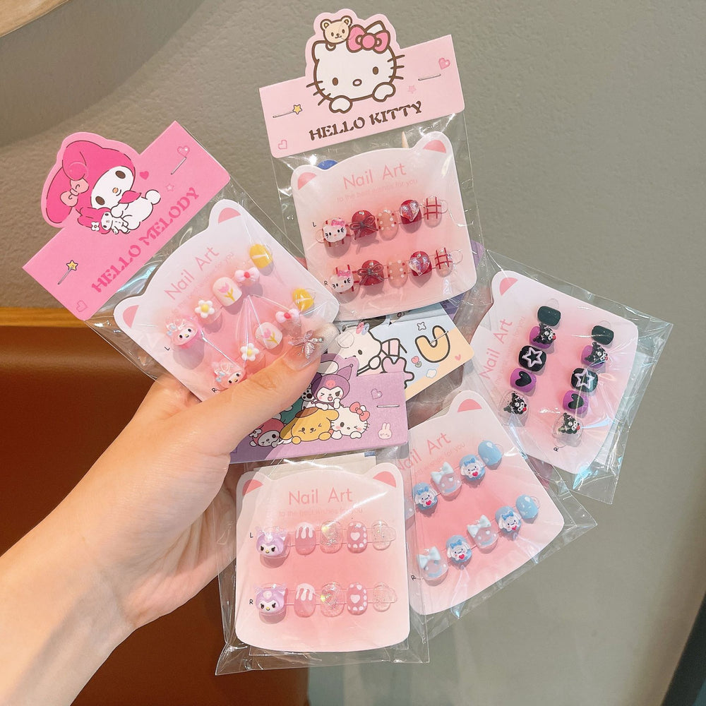 Girls' jelly nail stickers - wearable press-on nails for kids - cartoon kuromi & my melody - perfect gift!