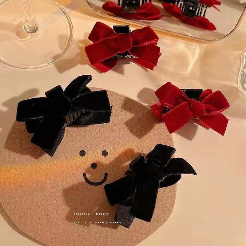 Black velvet bow princess head small clip spring cute bangs hairpin hairpin head fluffy clip hair clip