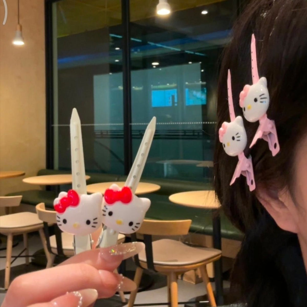 Cute pink cartoon cat hair clip for women, seamless one-word slot clip, side clip, side hair clip, makeup clip, headwear