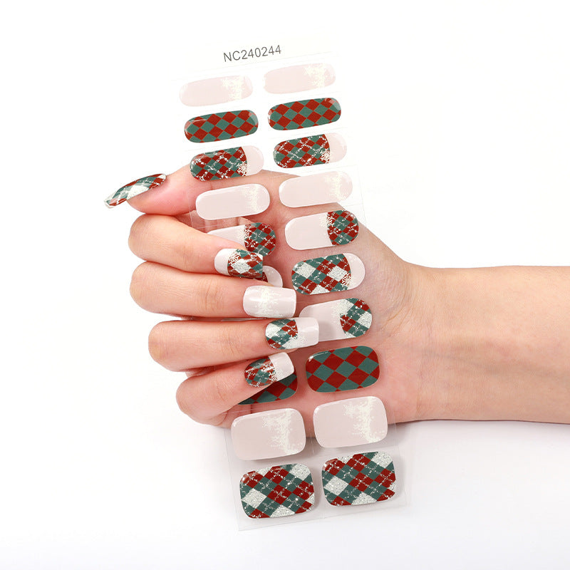 Zhengxiang custom christmas gel nail stickers - cartoon snowflake plaid european & american cross-border uv semi-cured nail decals