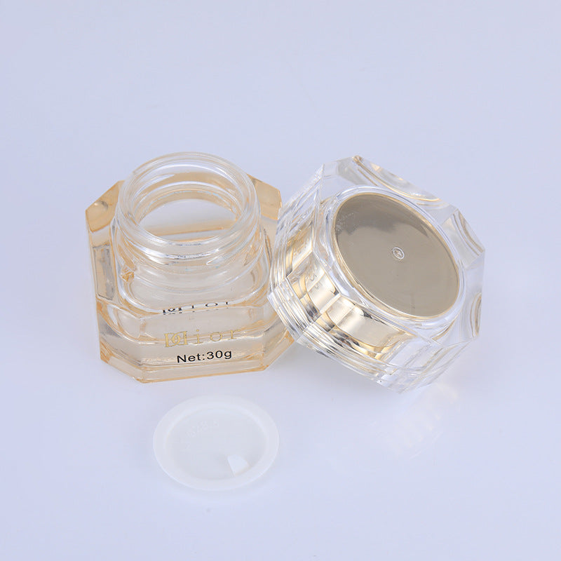 Ready-to-ship skincare glass bottle packaging: 40ml thick-bottomed essential oil bottles, pump lotion and serum dispensing bottles, and 30ml cream jars