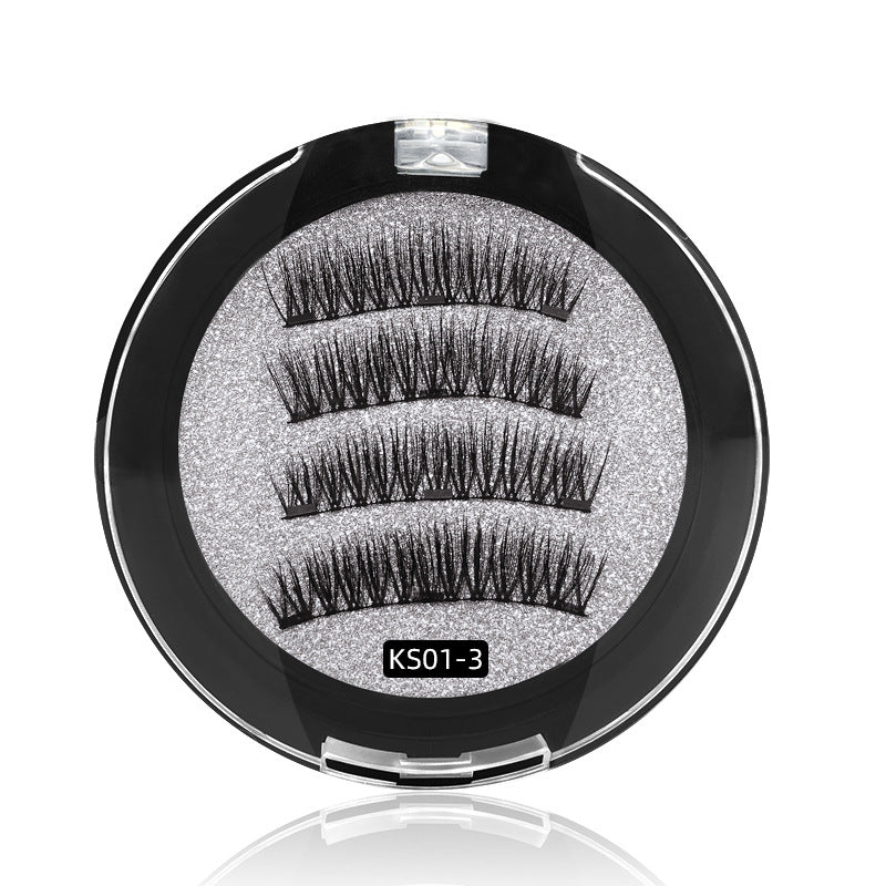 Magnetic false eyelashes 1 pair set with applicator - 3d volume, hard band, reusable, glue-free magnetic lashes