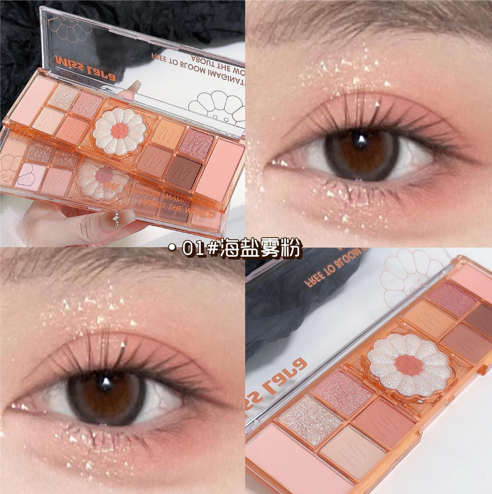 Miss lara twelve color flower eyeshadow palette pearlescent fine shimmer matte everyday earth color novice one palette multi-use