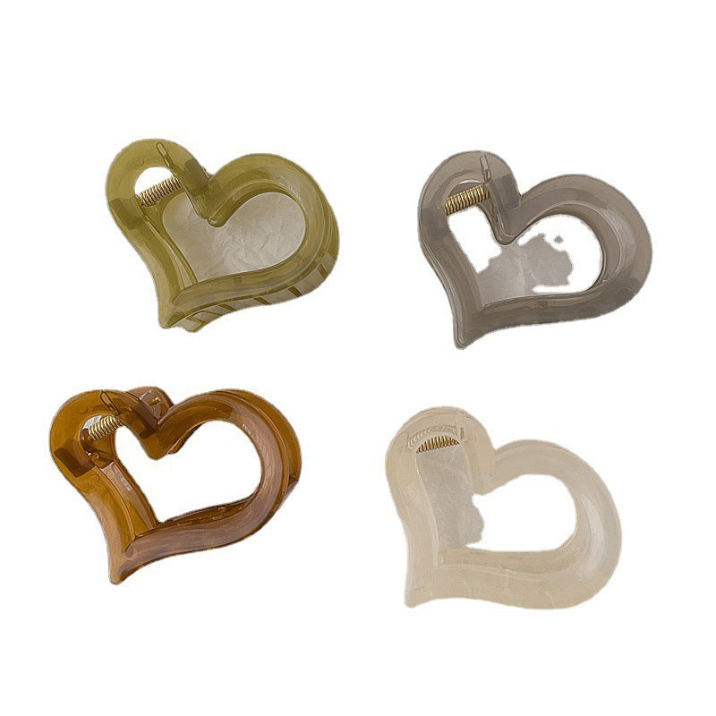 Classy acrylic heart gripper female elegant hairpin back of head hair clip small shark clip headwear