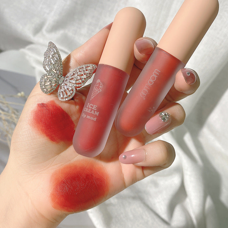 Wodwod ice cream lip mud matte velvet lip glaze waterproof not easy to fade student makeup whitening lipstick