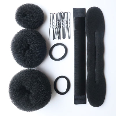 17-piece hair accessories tool set, ball head donut hair styling tool, sponge hair braider, snap ring hair ring, accessible luxury