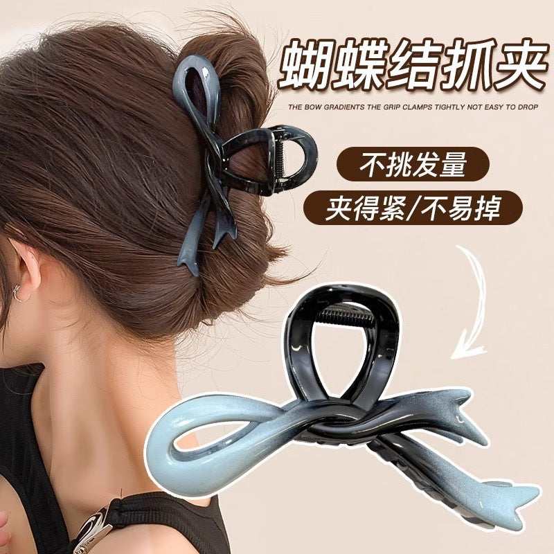 High-end gradient ribbon bow clip large headgear hair back head shark clip acrylic hair accessories for women