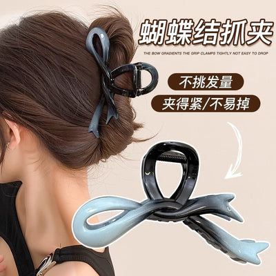 High-end gradient ribbon bow clip large headgear hair back head shark clip acrylic hair accessories for women