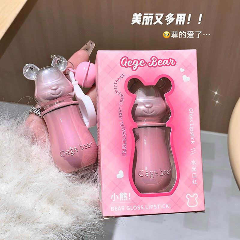 Gege bear cute moisturizing water-gloss lipstick student party pseudo-no makeup waterproof non-stick cup keychain lipstick