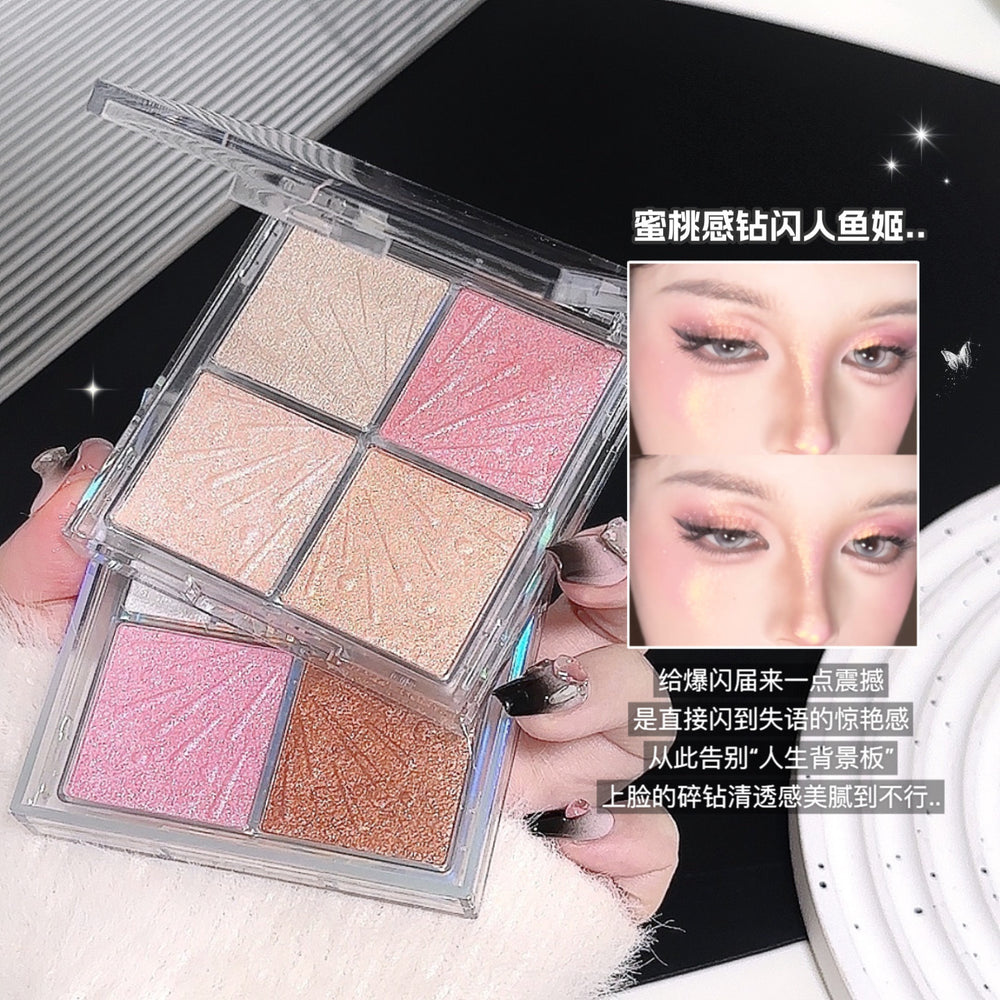 Famoty four-color highlighting palette: shimmering, dazzling, and dimensional - perfect for highlighting, contouring, and creating a radiant under-eye glow
