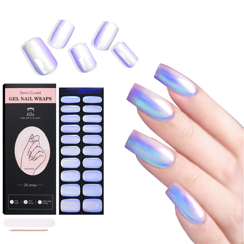 Zhengxiang custom gel nail stickers - waterproof, cross-border, european & american style, sparkling magic mirror powder, uv semi-cured nail stickers, gel nail