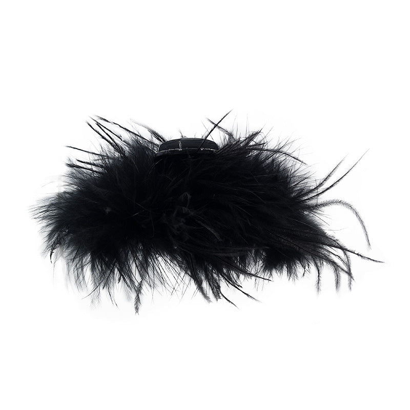 Pure desire ins style ostrich feather hairpin, back of the head, hair clip, headwear, shark clip, super fairy, high-end hair accessories