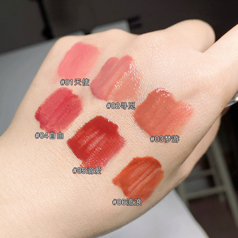 Wodwod mirror light water-permeable color-locking lip glaze clear water-gloss mirror quick-drying film-forming not easy to stick to the cup gray pink lipstick