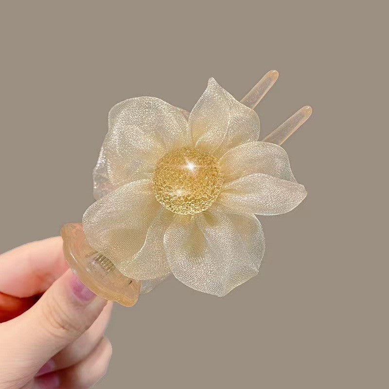 Bun head gripper headwear classy hair clip for women summercasualelegant flower mesh back of head hair clip