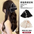 Satin pearl triangle clip fashionaccessible luxurybowsclassy hair clip exquisite back of head shark clip hair accessories