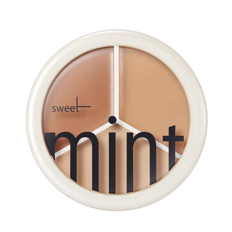 Makeup sweet mint three-color concealer to cover spots, acne marks, dark circles, non-removing makeup, powder bottom concealer palette