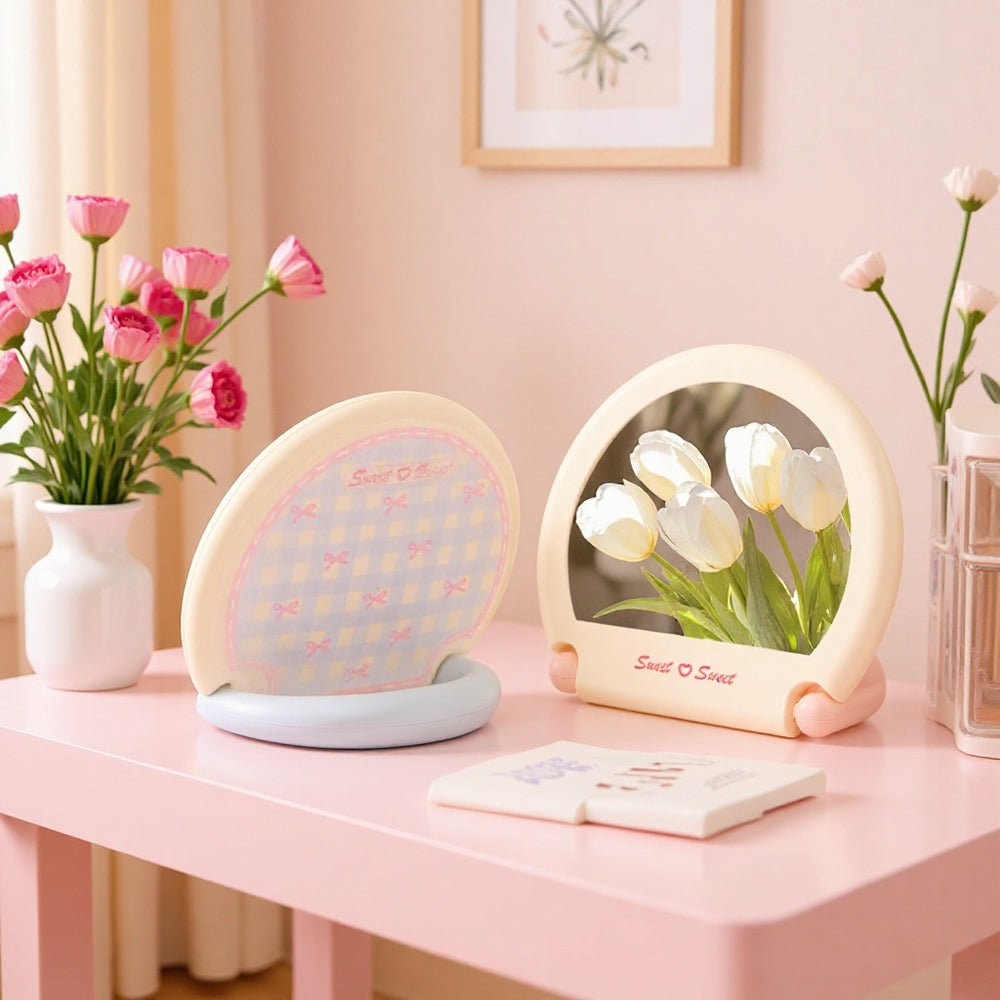 Girly heart handle bag mirror student dormitory can stand dressing mirror desktop beauty princess mirror desktop makeup mirror