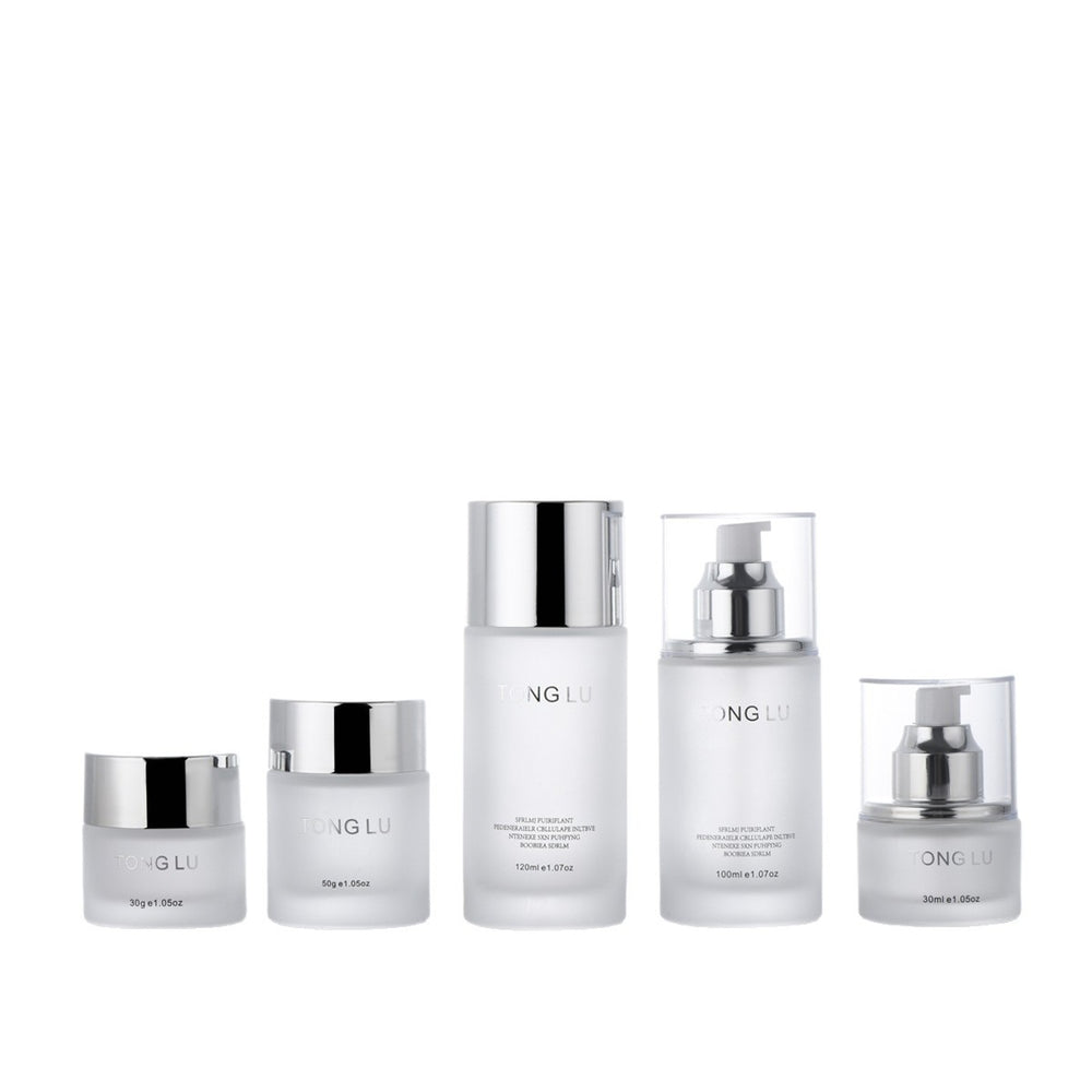 New arrival water transfer wood grain cover 120ml straight round lotion essence cosmetic glass bottle 30g cream refill bottle