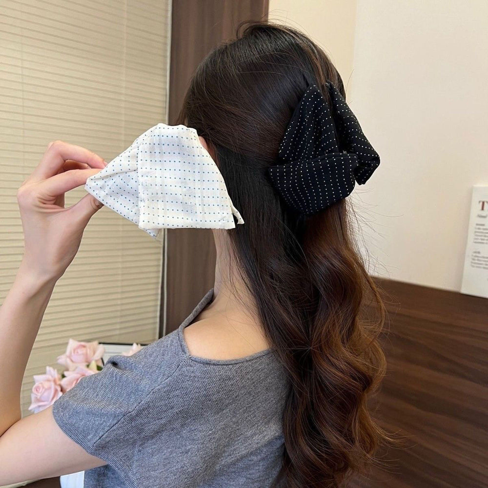 French hepburn style triangle fabric polka dot gripper fashionelegant back of head hairpin plate hair shark clip hair accessories