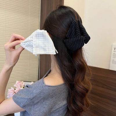 French hepburn style triangle fabric polka dot gripper fashionelegant back of head hairpin plate hair shark clip hair accessories