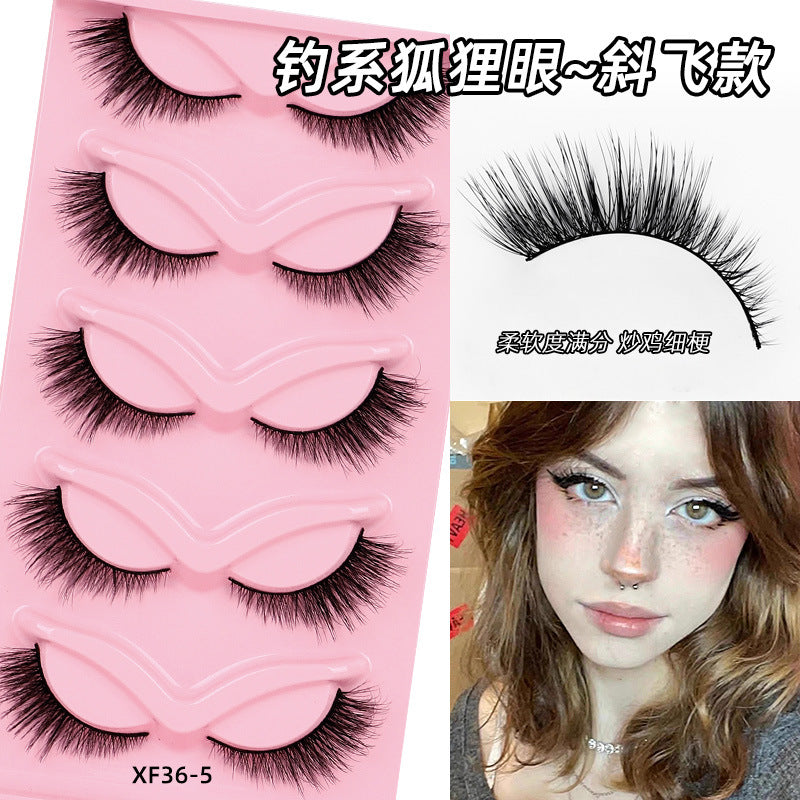 Pingdu fox series eyelashes half pair of eyelashes thick and curled cross european and american false eyelashes factory wholesale cross thick