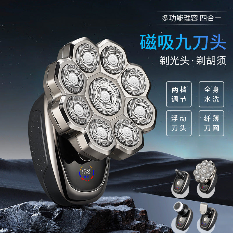 Nine-blade electric shaver, washable floating blade razor, multi-functional bald head machine, bald head shaving tool