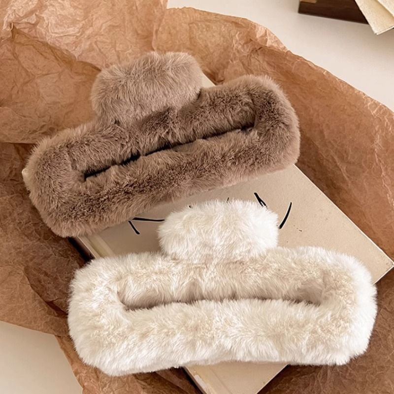 Fall and winter gripper coffee color large square stuffed hair clip for women's back of head hair clip shark clip hairpin headwear