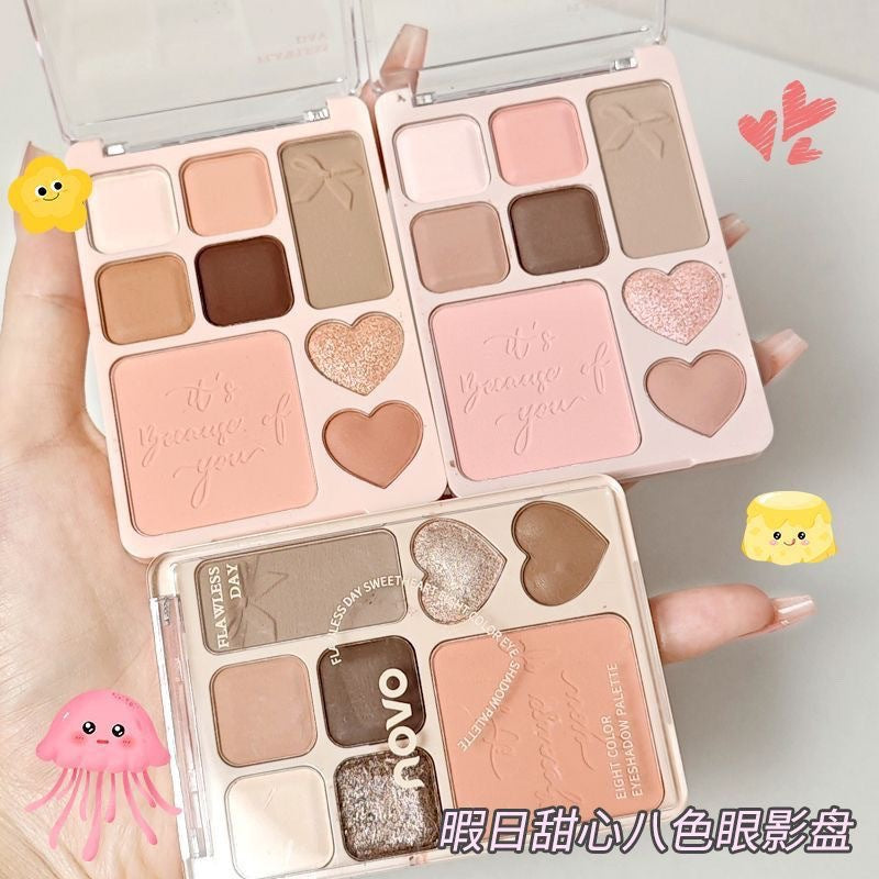 Novo casual day sweetheart eight-color eyeshadow palette - all-in-one eyeshadow, highlighter, and blush palette for everyday light makeup - earth tone eyeshadow