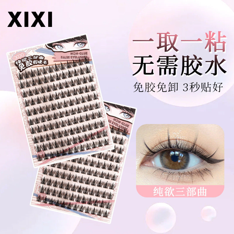 Xixi pure desire trilogy glue-free false eyelashes 120 large capacity nature artificial segmented no glue needed for beginners