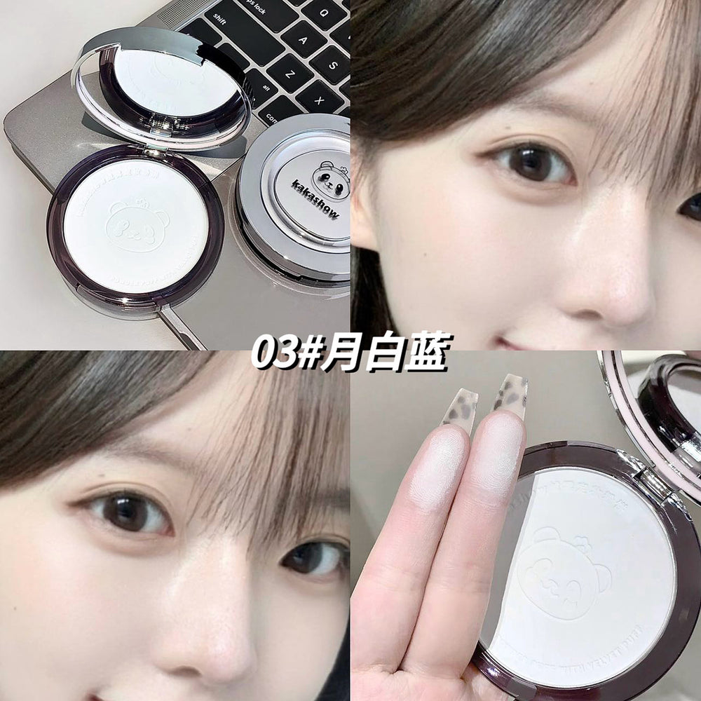 Kakashow velvet mist setting powder cake, long-lasting oil control, concealer, waterproof, anti-sweat, not easy to remove makeup, honey powder cake