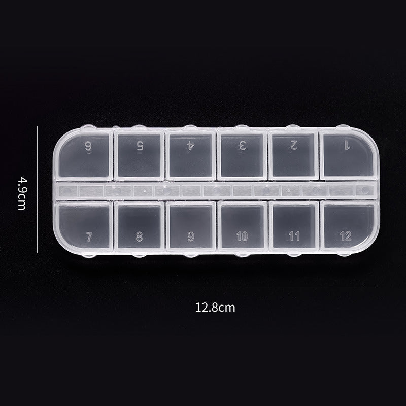 Nail art 12-compartment long storage box - clear acrylic jewelry rhinestone organizer - wholesale from manufacturer