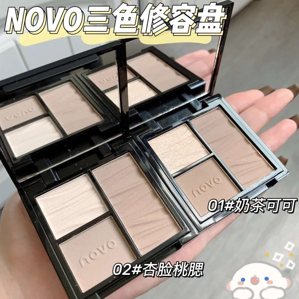 Novo sculpting multi-effect tri-color contour palette - all-in-one face sculpting, highlighting, contouring, and nose shadow palette for women