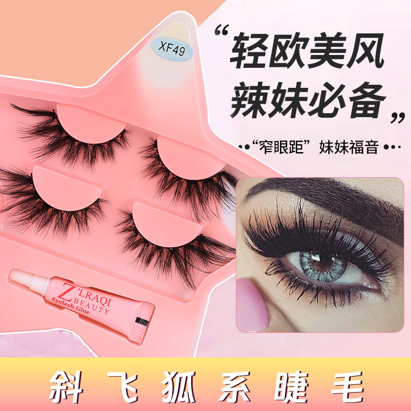 Pingdu fox series eyelashes half pair of eyelashes thick and curled cross european and american false eyelashes factory wholesale cross thick