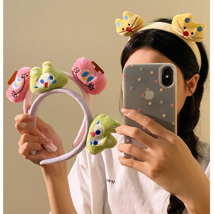 Sweet kitty~ cartoon cat plush headband - perfect for washing face & makeup, cute girl's hair accessory for autumn & winter