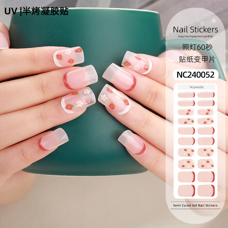 Zhengxiang customized second generation uv gel nail art stickers french onion powder baking lamp hardened semi-cured nail stickers wholesale
