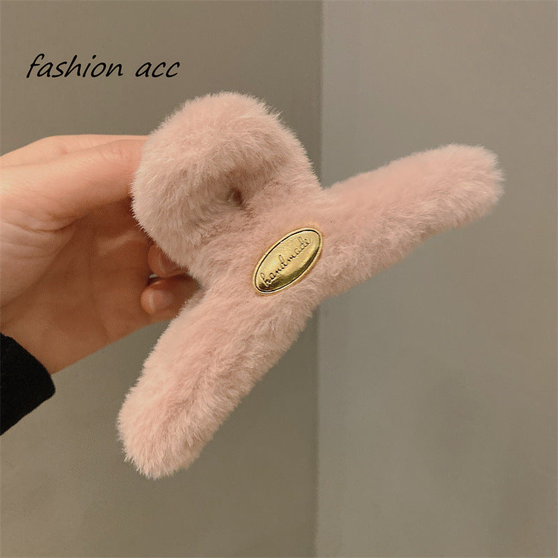 Retro small gold label stuffed medium size hair clip for less hair, shark clip half-tied hair clip, fall and winternew arrival hair clip for women