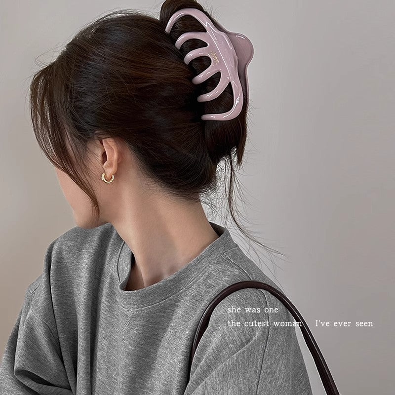 Large pumpkin claw clip for thick hair - creamy texture hair clip for women - elegant back of head hair claw - shark clip with letter detail