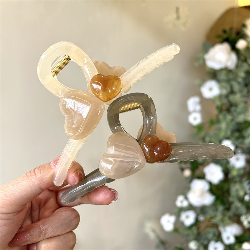 Color block heart large claw clip 2024 new shark clip for thick hair, unique design, niche style, back of head updo hair clip