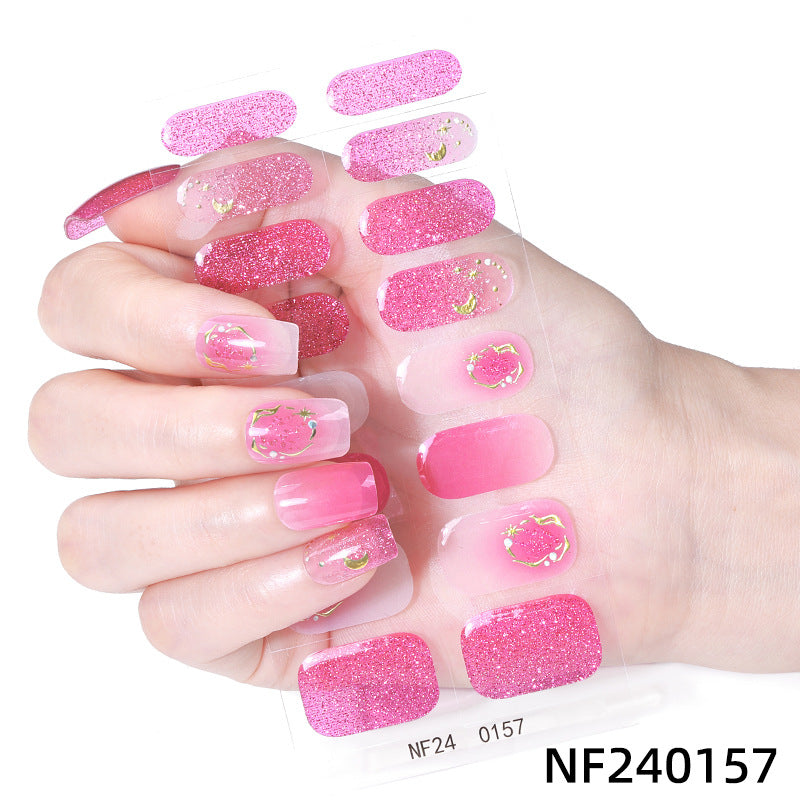Zhengxiang customized gel manicure stickers ins ice transparent hot stamping cross-border uv lamp hardening semi-baked nail stickers amazon