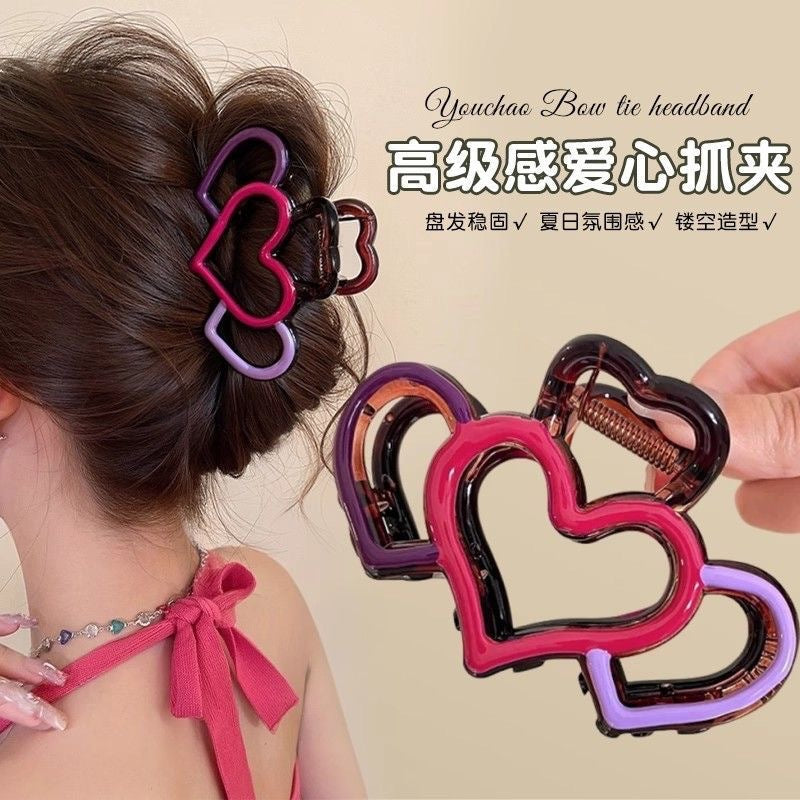 Korean style elegant hollow heart hair clip for women, 2025 new arrival, large claw clip for thick hair, ponytail holder, back of head hair styling tool