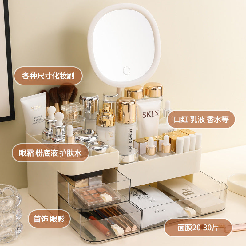 Desktop makeup vanity with led light, makeup mirror, dressing table, cosmetic organizer, princess mirror, beauty mirror