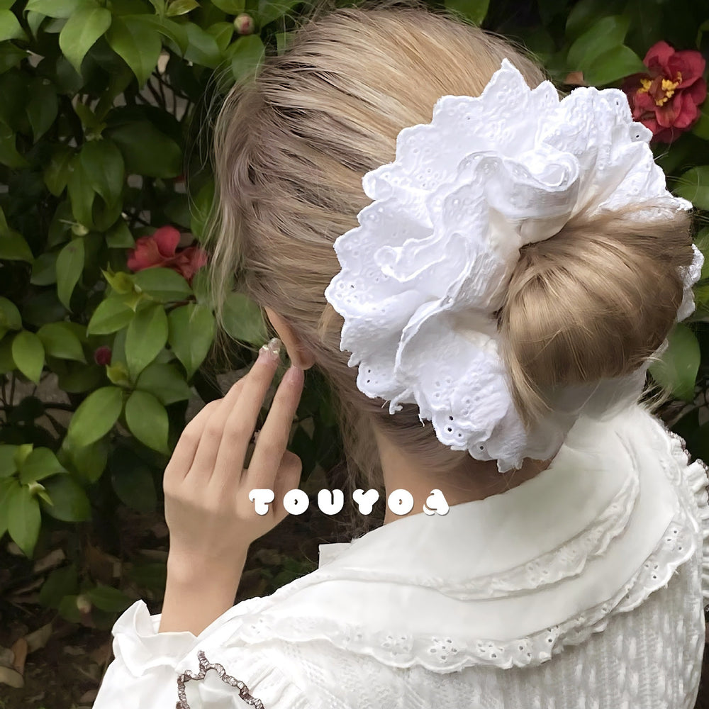 Double-layer large lace scrunchie - french romantic hollow-out hair tie - lolita style hair accessory for women