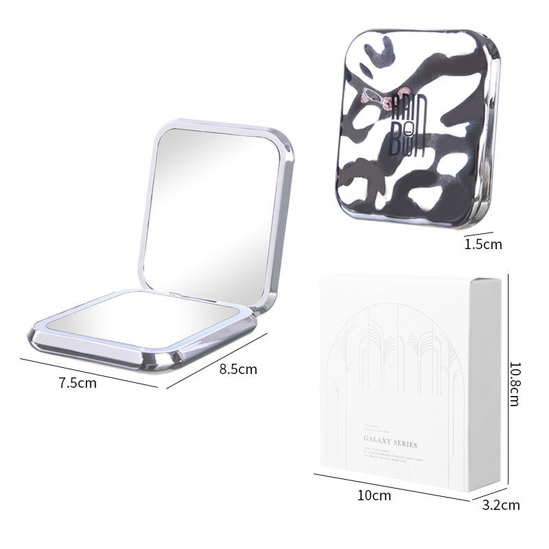 Portable led makeup mirror - foldable, electroplated, with light, mini handheld double-sided mirror for home use